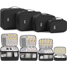 Padded 4pcs/set Double Layer Travel Organizer Office Cord Cable Electronics A...