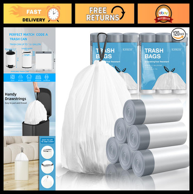 120 Count Mini Drawstring Trash Bags - 1.6 Gallon Small Garbage Bin Liners for H