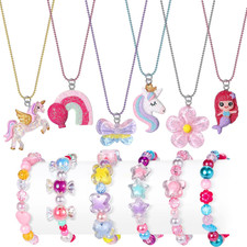 Lorfancy 12 Pcs Kids Bracelet Necklace for Girls Unicorn Mermaid Beaded Bracelet