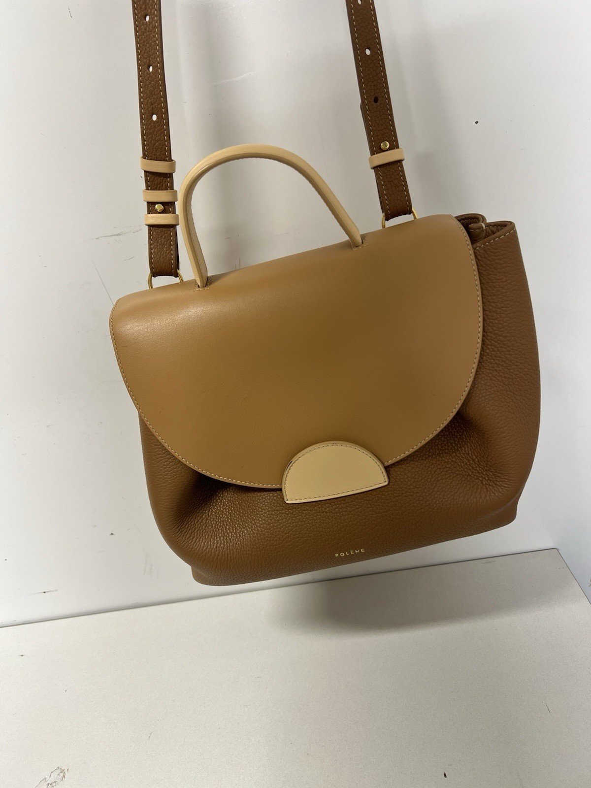 POLENE Numero Un Edition Trio Camel Flap Shoulder Bag Crossbody satchel