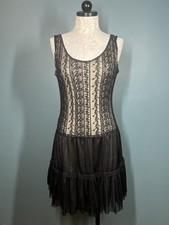 Vintage Y2K Pinky Dress Size M Black Lace over Nude Grunge Goth Flapper