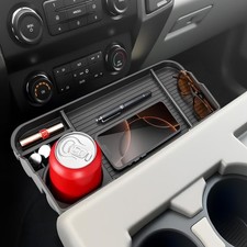 Front Seat Headrest Organizer with Large Cup Holder Console Tray for Jump Seat