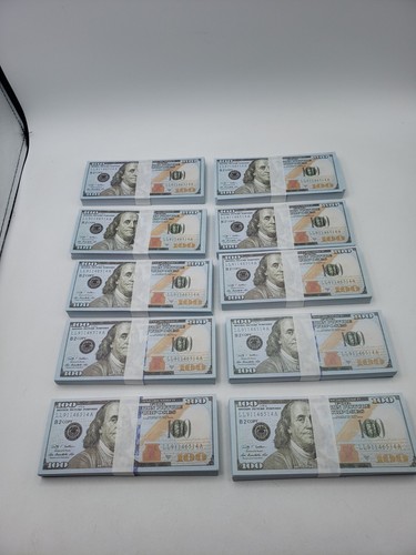 $100 Bills (10 pack) Prop Replica Money for Movies 100k Full Print Front & Back