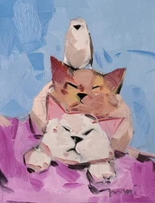 Cats Snuggling Together PRINT Painting By Collectible Artist Jose Trujillo 16x20