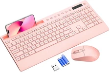 Pink Keyboard and Mouse Wireless 2.4G Lag-Free Cute Keyboard Combo with Ergon...