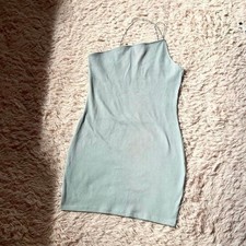 Pastel Clean Girl Minimalist Aesthetic Ribbed Bodycon Dress Womens L Angel Mini