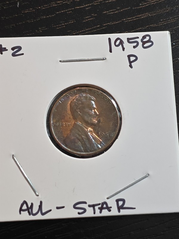 1958 P Rainbow Toned Lincoln Wheat Cent Penny
