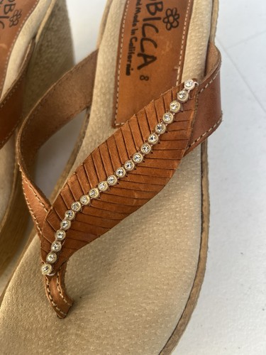 Sbicca Leaf Sandal Jute Leather Platform Wedge Slide Open Back 8 Pre Owned Comfy - Picture 4 of 18