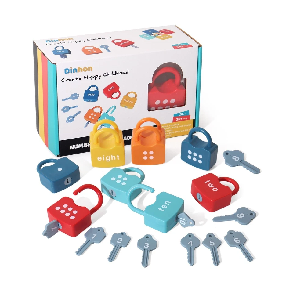 Kinder Lernschlösser mit Schlüssel Zahlen Abgleichen & Zählen Montessori Educatio...