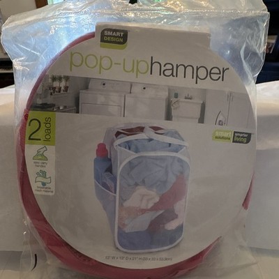 Smart Design Pop-Up Laundry Hamper 2 Loads Foldable Handles Pink/White 3037155CS