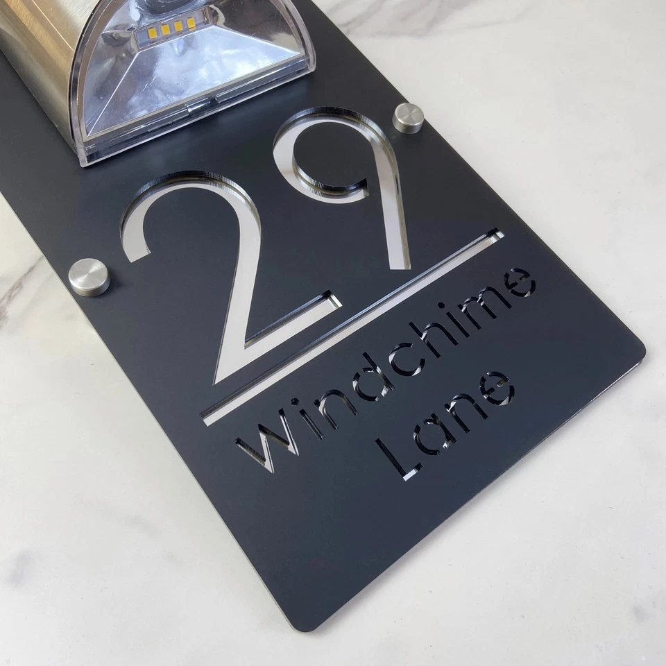 LED SOLAR CUSTOM HOUSE SIGN NUMBER STREET SIGN ACRYLIC ADDRESS DOOR WALL PLAQUE - image 3 of 4