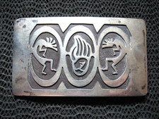 NATIVE STERLING SILVER KOKOPELLI BEAR CLAW BELT BUCKLE VINTAGE 1970s 46g