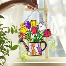 Flower Tulips Acrylic Window Hanging Glass Decor Housewarming Gift for Tulip Fan