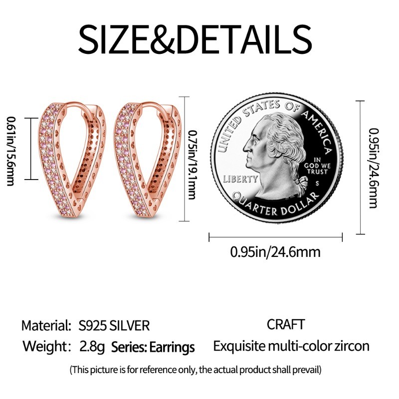 KUNSIR 925 Sterling Silver Fashion Women Heart Shape Huggie Hoop Earrings Party