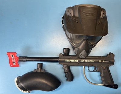 Tippmann Model 98 Paintball Marker, VL 200 Hopper, JT  paintball helmet w/ mask