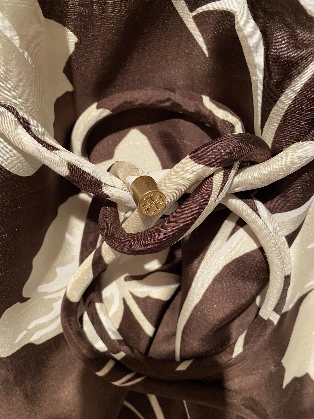 Abito tunica in seta TORY BURCH M stampa margherita cioccolato profondo Be nuovo con etichette