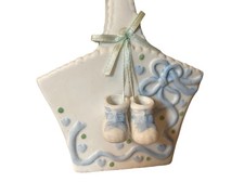 VTG Basket Planter 2 Sets Of Miniature Shoes Attached With Ribbon Baby Boy Gift