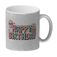 Kawaii Happy Birthday Glitzer-Kaffeebecher