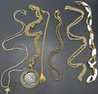 Lot Of Trifari Signed Gold Tone Chain Necklaces Koi Shell J103