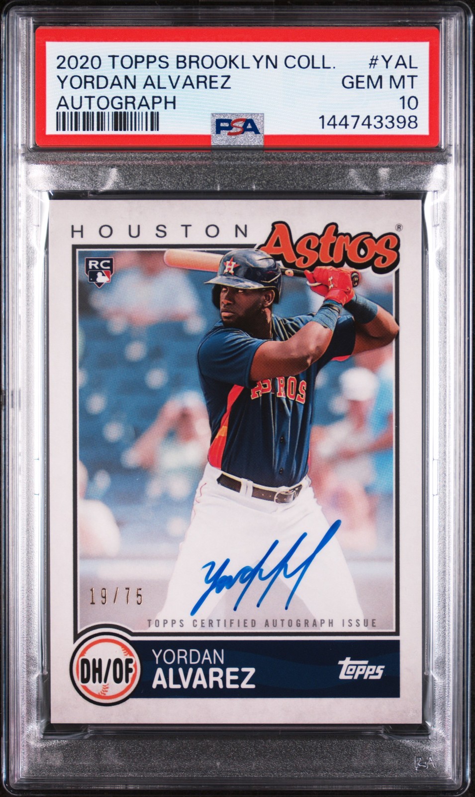 2020 TOPPS BROOKLYN COLLECTION AUTO #YAL YORDAN ALVAREZ RC 19/75 PSA 10 AUTO