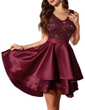 Girls Sequin A-line Prom Dress Short Teen – Burgundy XL