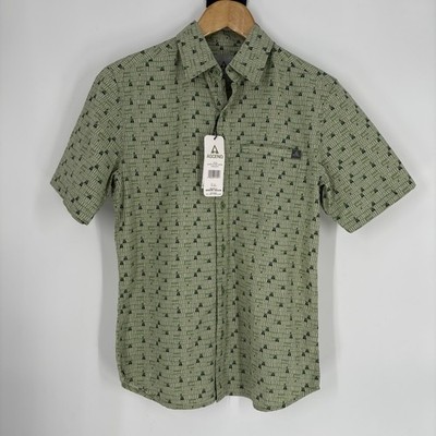 Ascend Mens Organic Cotton Blend Button Up Shirt Size Small Green Outdoor Fish