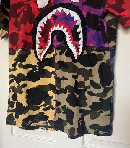 Bape A Bathing Ape Camo Shark Tee Shirt Cotton Youth Kids L - Picture 4 of 8