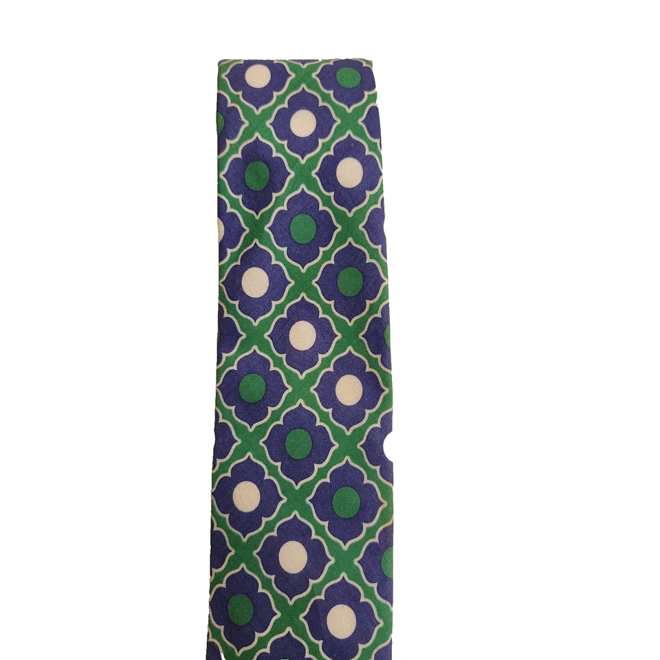 Tommy Hilfiger  Tie Floral Geometric Retro Green Blue White Cotton Mens Necktie - Image 3 of 4