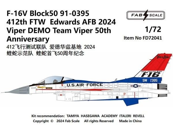 Fab Scale Studio 1/72 F-16V Block 50 91-0395 412th Test Wing Edwards Air Force B