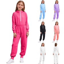 Kids Girls Jumpsuit Holiday Rompers Front Zipper Bodysuit Picnic Outfits School