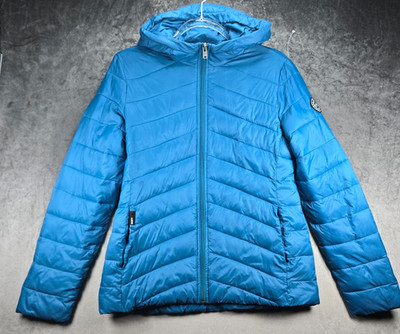 ROXY Coast Road Lightweight Packable Puffer Womens Small Blue Hooded Zip Jacket