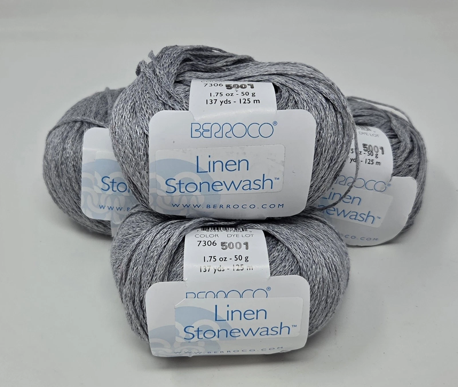 Berroco Yarn LINEN STONEWASH (Lot of 4) Color GLACIER - 100% Linen - NEW DISC image 1