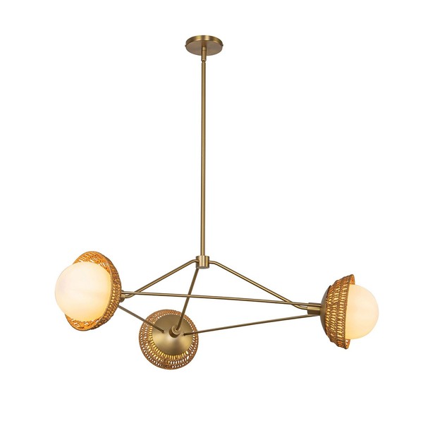 HäNgelampe HäNgeleuchte Metall Glas Rattan E14 101,4 Cm Breit In Gold Weiß-image