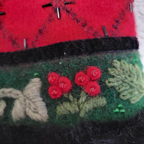 Wollweste Medium Winter bestickt Weihnachten Urlaub Stechpalme Kunstfellbesatz reif - Bild 7 von 12