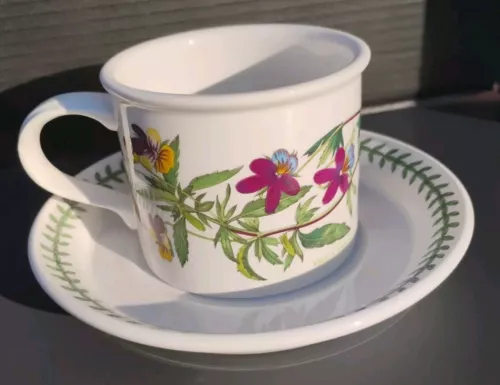Vtg Portmeirion Botanic Garden Drum Flat Tea Cup & Saucer Viola Heartsease 