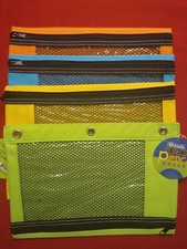 NEW Bazic 3-Ring Pencil Pouch cases with Mesh Window Bright Colors - Lot of 4