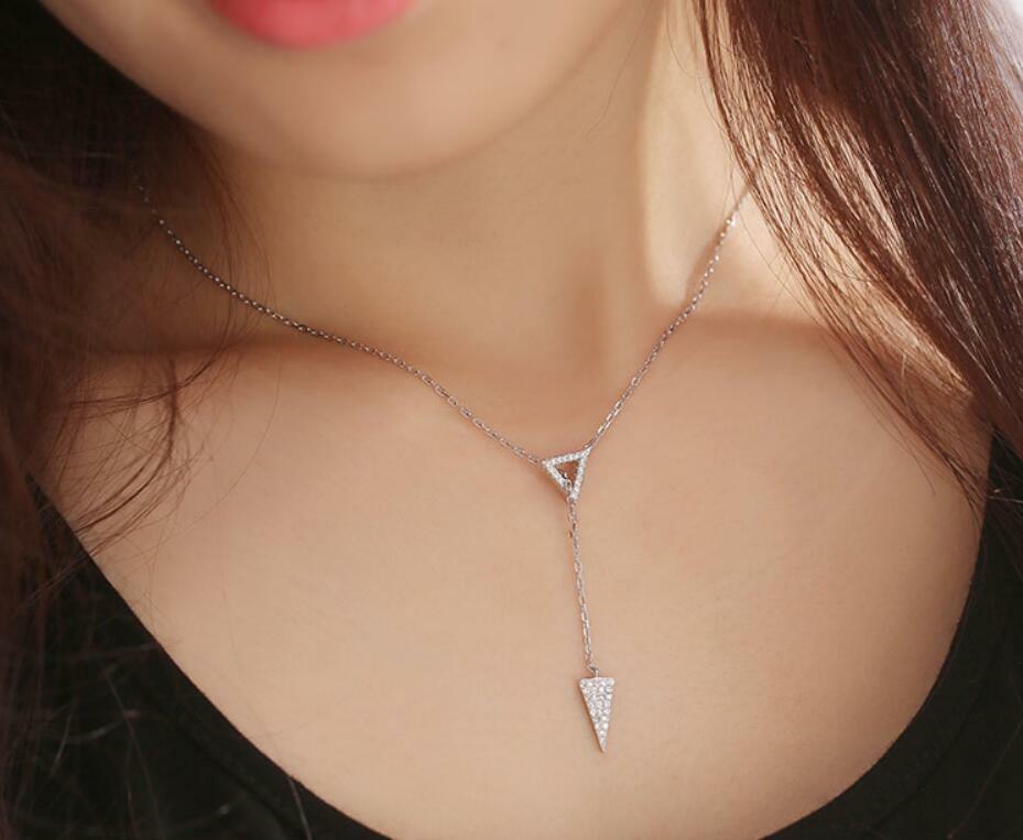 Pave Cubic Zirconia Triangle Silver SP Tassel Pendant Necklace | eBay