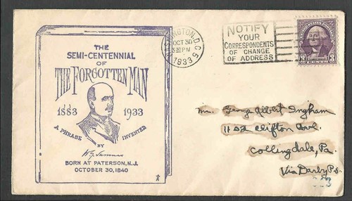 1933 COVER 50 YEAR COMMEMORATION OF THE FORGOTTEN MAN WM GRAHAM SUMNER, SEE INFO - Picture 1 of 3