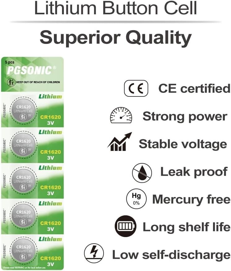 JUNPOWER /PGSONIC CR2032/CR1620/LR44 Lithium Button Battery Coin Cell ...