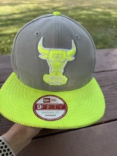 Chicago Bulls Windy City New Era 9FIFTY Gray Hat Cap Lime Green Accents. Adj.