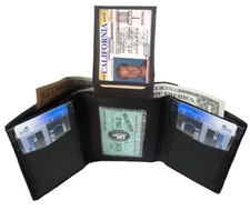 BLACK MEN'S GENUINE LEATHER TRIFOLD WALLET 7 CARD 2 ID WINDOW FLAP TOP HOLDER