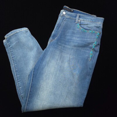 NEW LAUREN RALPH POLO WOMENS JEANS PANTS -18 BLUE AZTEC WESTERN BEAD -STRETCH