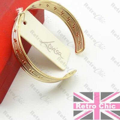 GRIECHISCHER SCHLÜSSEL Muster DÜNNE MANSCHETTE ARMREIF ARMBAND GOLDFARBEN Metall verstellbar UK