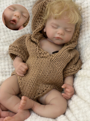 18Inch Full Body Solid Silicone Baby Doll Boy Open Mouth with Hand-rooted Hair