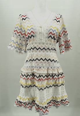 ANTHROPOLOGIE Allison New York Dress M Multi Chevron Lace Ruffle Eyelet  Tiered | eBay