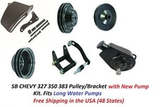 Black Sb Chevy Sbc Complete Lwp Steel Pulley Kit Power Steering  New Pump Kit