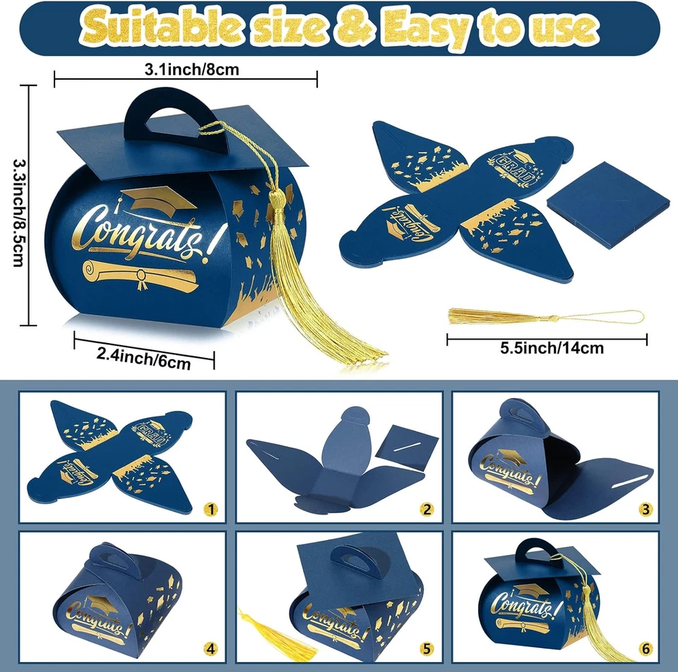 30 peças boné de formatura caixa de presente festa de formatura favores caixas de doces caixa de doces com - Imagem 2 de 4