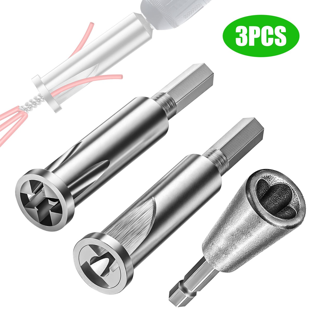3PCS Wire Nut Twisting Stripping Tool Wire Stripper 6mm Hex Shank