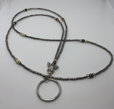 LANYARD SILVER -TONE ANGEL NECKLACE HANDMADE BEADED ID BADGE HOLDER MIX #3