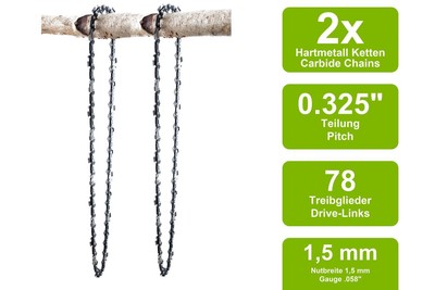 2 Hartmetall Sägeketten passend für Oleo-Mac 962 | 50cm 0.325 78TG 1,5mm